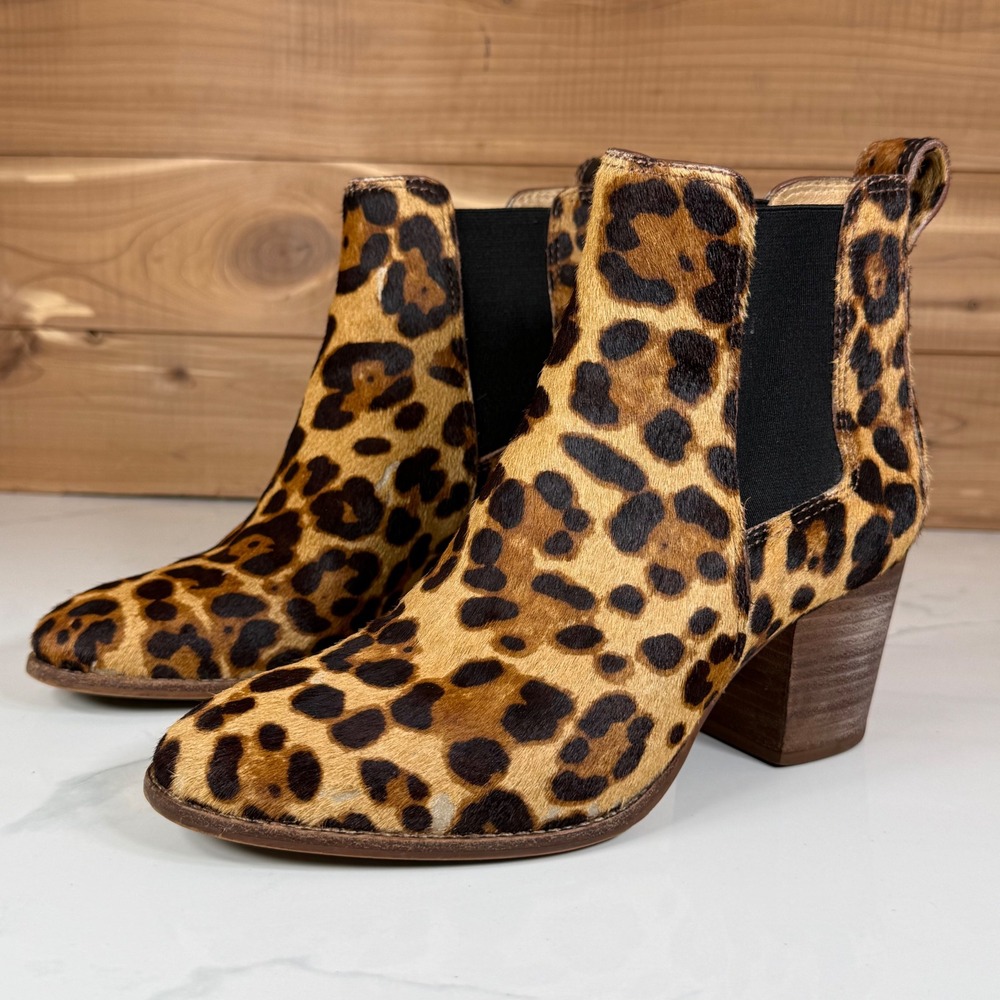 Madewell The Regan Boot in Leopard Calf Hair Ankle Booties Block Heel Womens 6.5